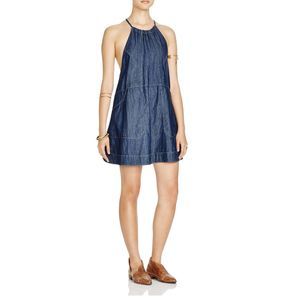 FREE PEOPLE WOMENS BLUE JEAN BABY DRESS DARK INDIGO SIZE MEDIUM